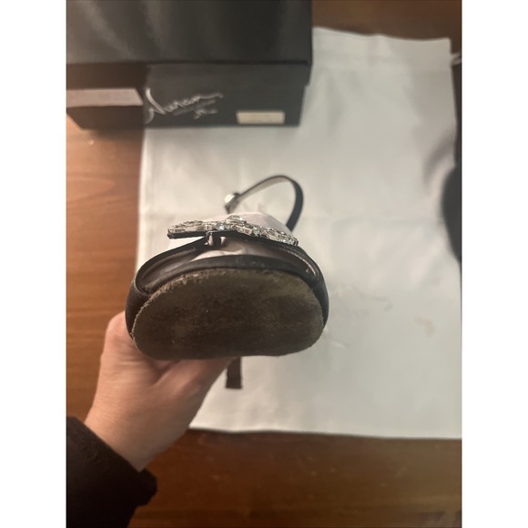 Angela Nuran Vintage Open Toe Adjustable Strap Satin‎ Black Heels 7.5 - Picture 6 of 16